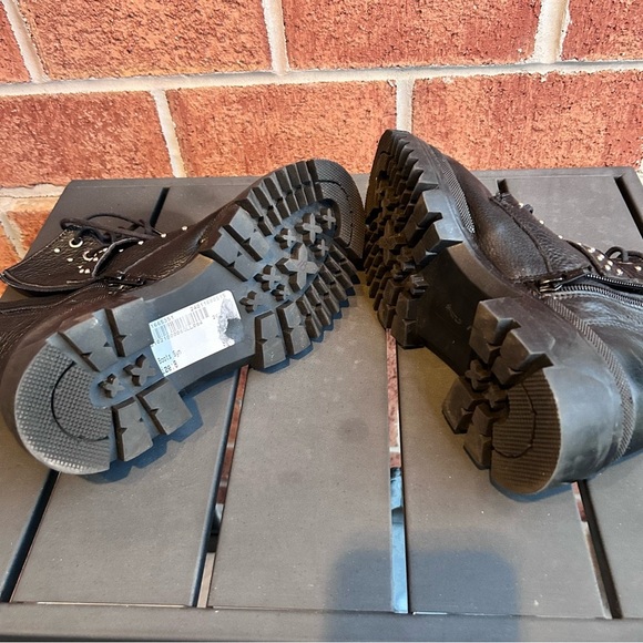 Fabian Arenas Black Leather Moto Boots Size 8 — Studded Buckle Combat Style - Picture 4 of 6